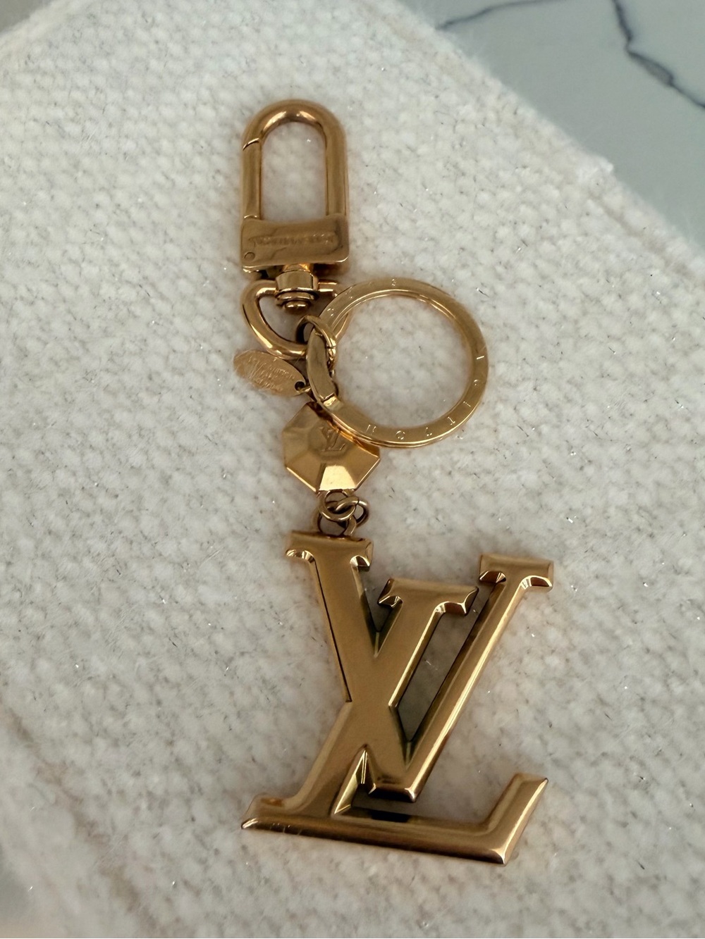 Louis Vuitton Gold LV Logo Key Charm with Ring